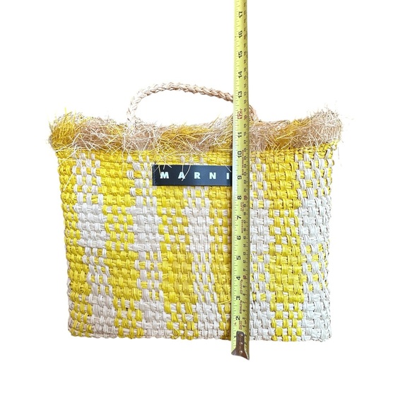 Marni Market Yellow and White Checkered Straw Wicker Tote Bag